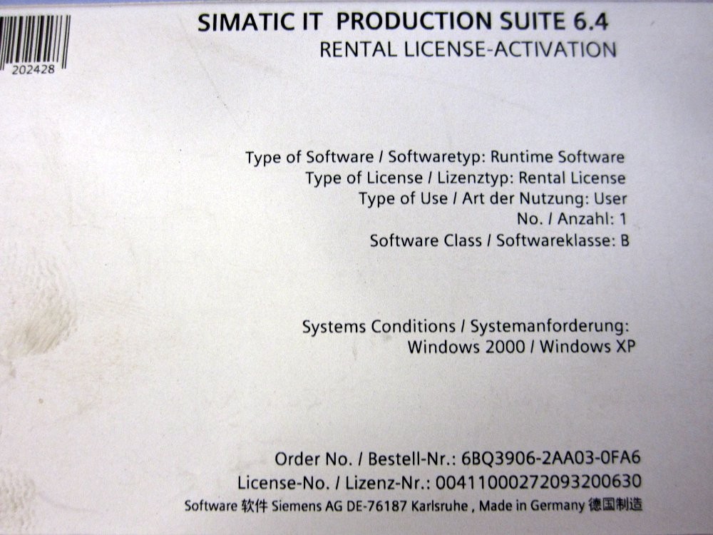 Siemens A5E00276658 Production Suite 6.4 Software