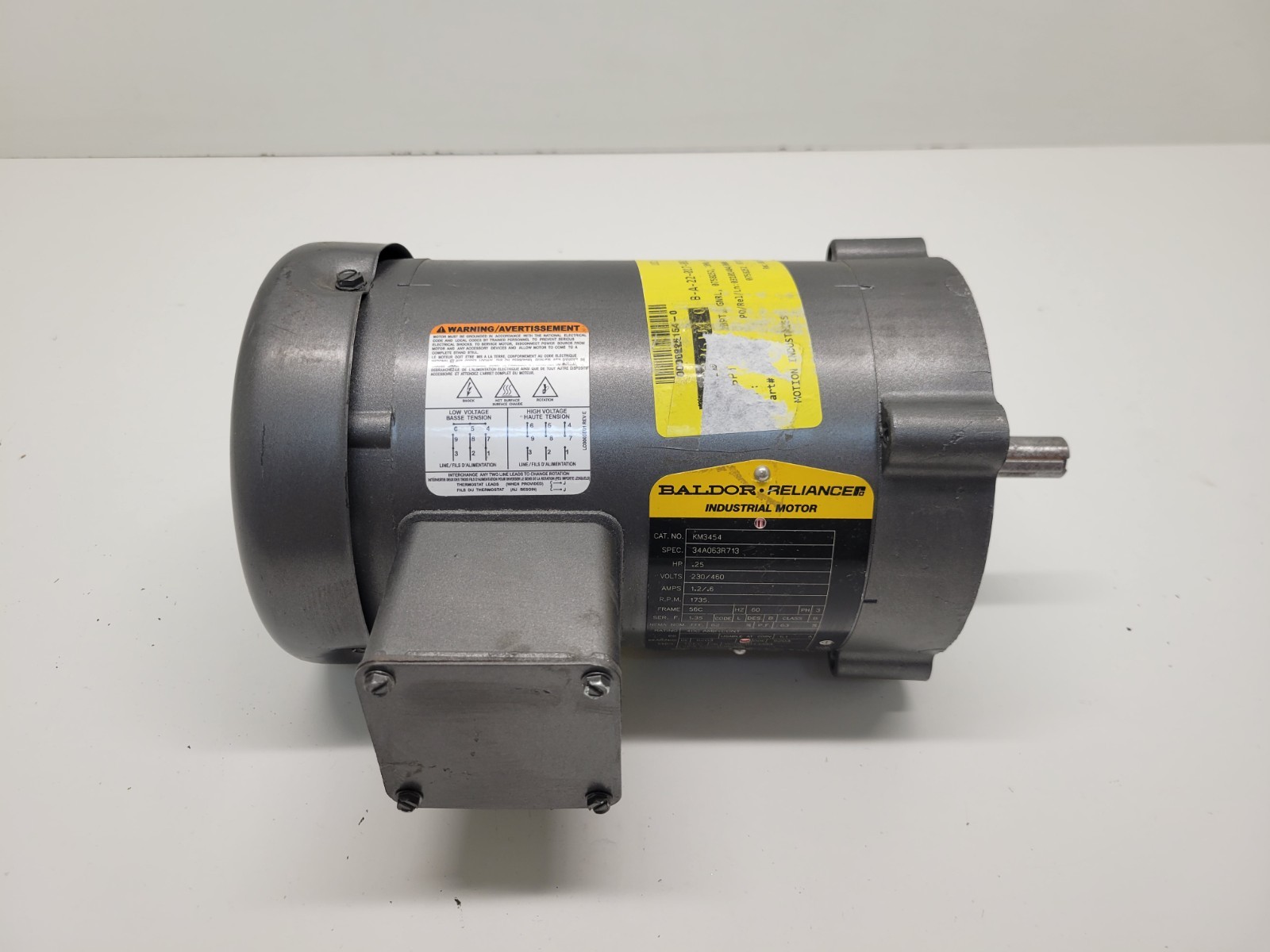 NEW OLD STOCK! BALDOR RELIANCE .25HP 1735RPM 230/460V MOTOR KM3454