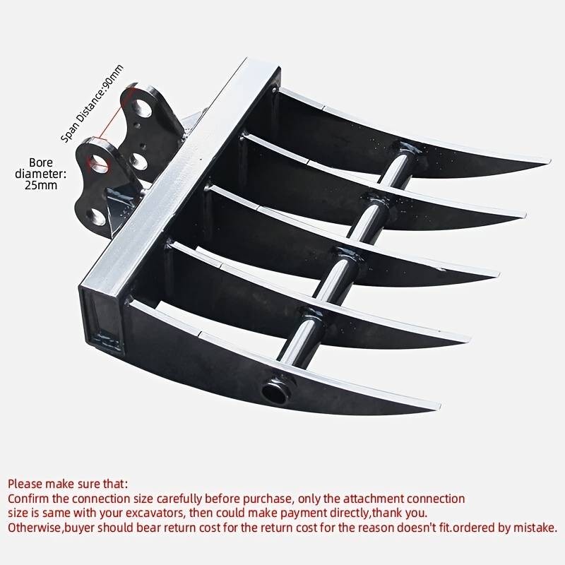 Rake Attachment for 1–1.5 Ton Mini Excavator | Heavy-Duty Root Brush Rake