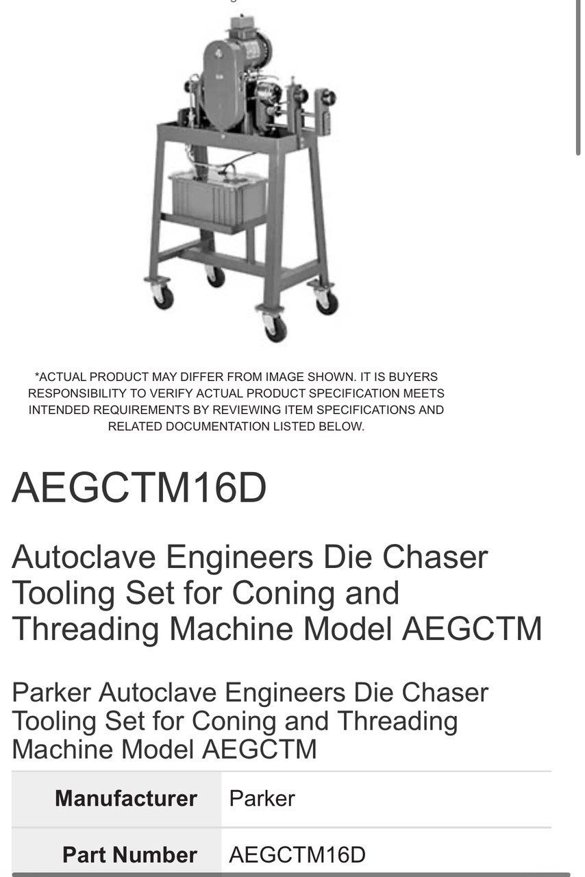 NEW AUTOCLAVE ENGINEERS AEGCTM16D,1″DIE CHASER SET,USE WITH AEGCTM CONE/THD MACH