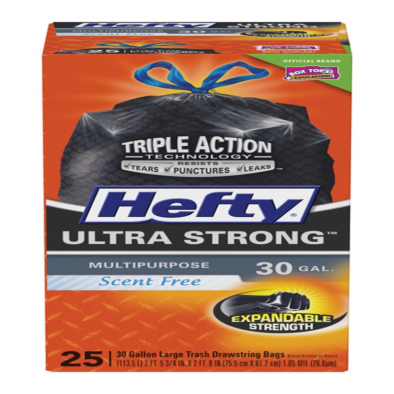 Hefty E80627 Black Plastic 30 gal. Capacity Drawstring Trash Bags (Pack of 6)