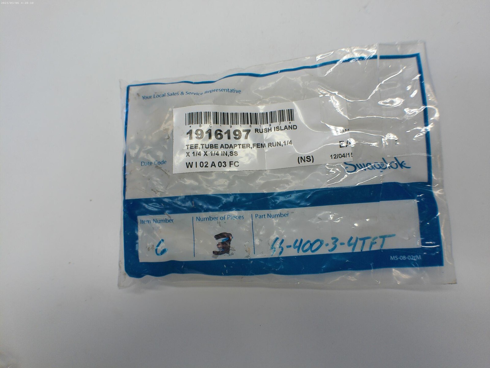 SWAGELOK SS-400-3-4TFT ADAPTER PKG OF 3 NSMP