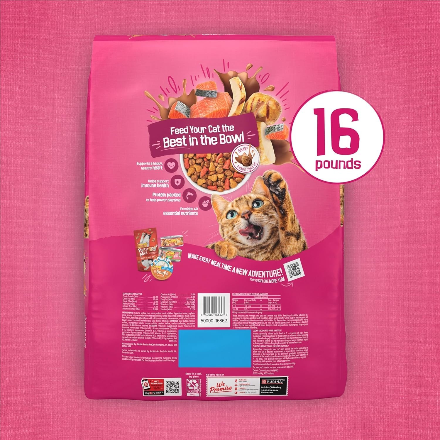 Friskies Gravy Swirlers Chicken & Salmon Flavor Dry Cat Food, 16-lb, 4 PACK