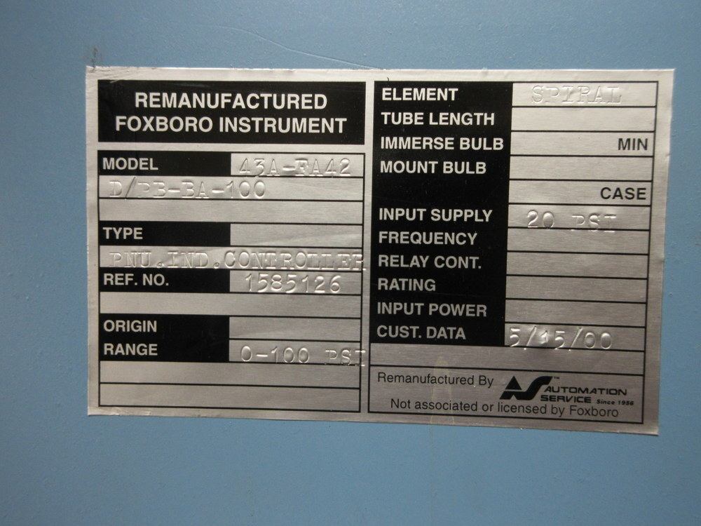Foxboro 43A-FA42D/PB-BA-100 Pneumatic Controller 43A