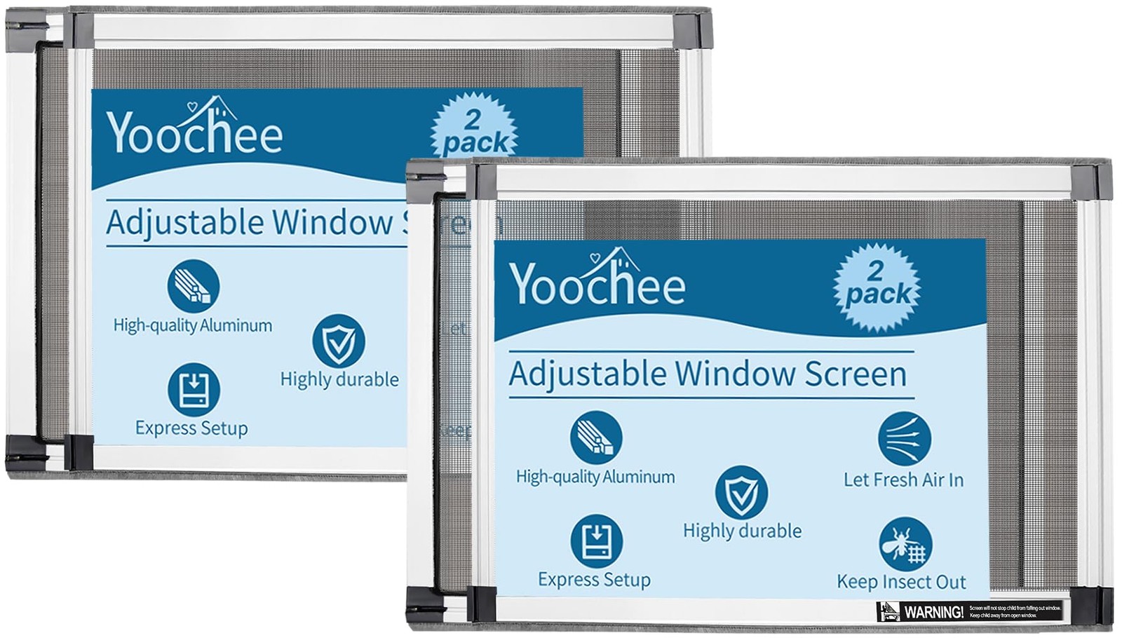 Yoochee Expandable Window Screen, 2 2 Packs【10″ H x 14.3″ – 25″ W】, White