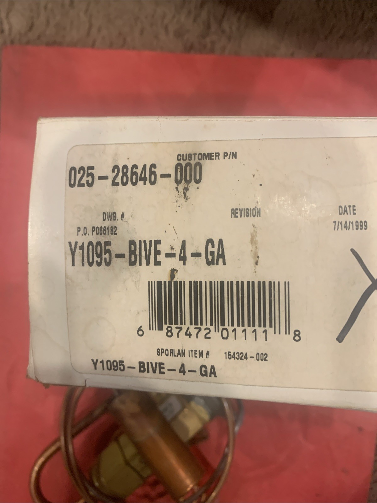 YORK S! 025-28646-000 THERMO EXPANSION VALVE Y1095-BIVE-4-GA 4 ton 22 NOS