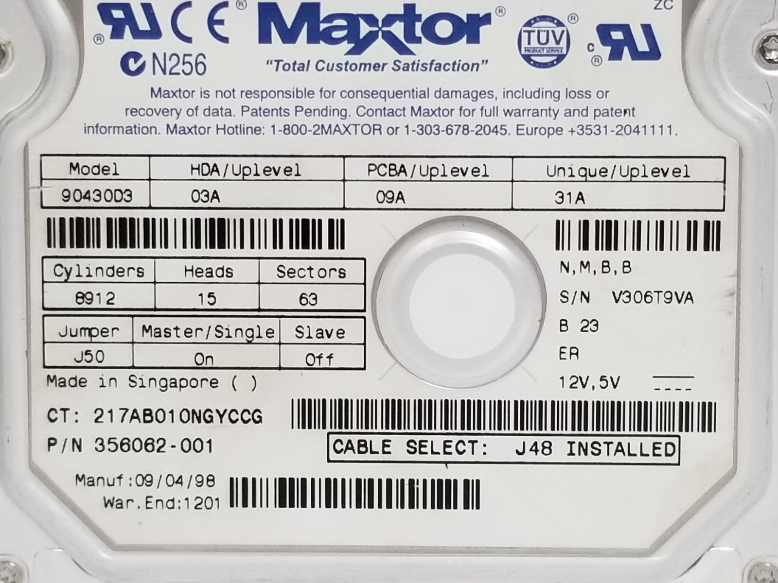 MAXTOR 90430D3 3.5″ ITE HARD DRIVE 4.3GB, 356062-001