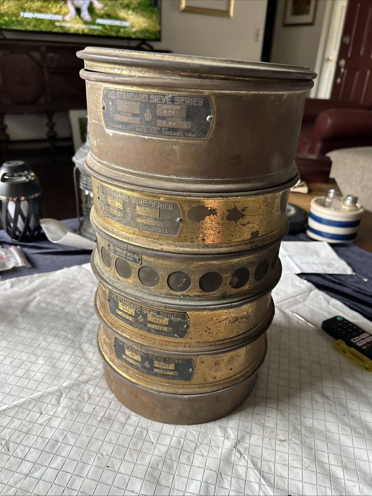 Vintage USA Standard (5) Testing Sieves Brass/steel With bottom And Top