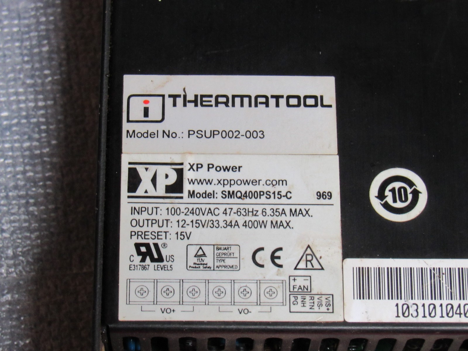THERMATOOL XP POWER POWER SUPPLY PSUP002-003 SMQ400PS15-C 100-240VAC