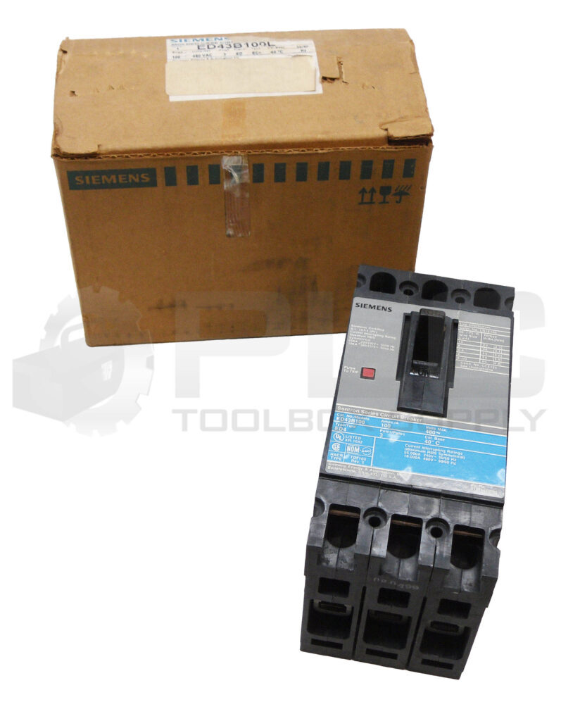NEW SIEMENS ED43B100L MOLDED CASE CIRCUIT BREAKER 100A 480VAC 3 POLE 50/60HZ