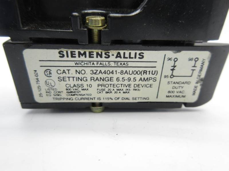 SIEMENS 3ZA4041-8AU00 600VAC 6.5-9.5A NSNP