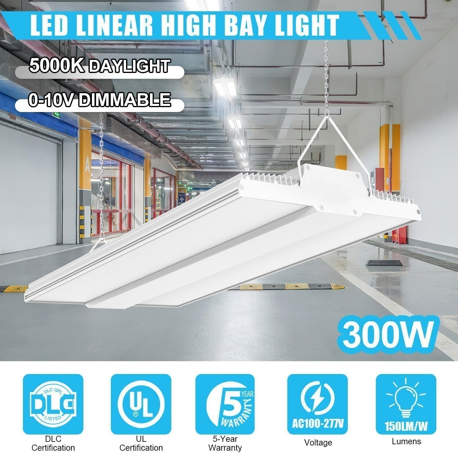 300W LED Linear High Bay Light 45,000LM Commercial Warehouse Shop Fixtures 5000K