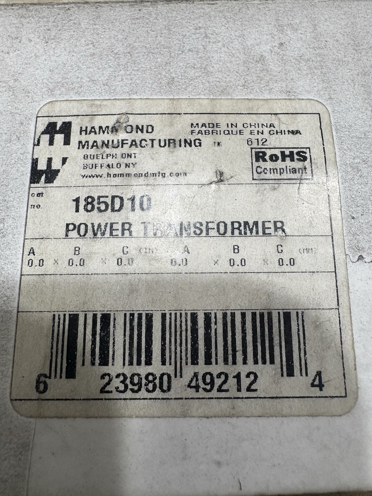 HAMMOND 185D10 Power Transformer 5V 8.6A / 10V 4.3A Dual Input 115/230V New!!!!!