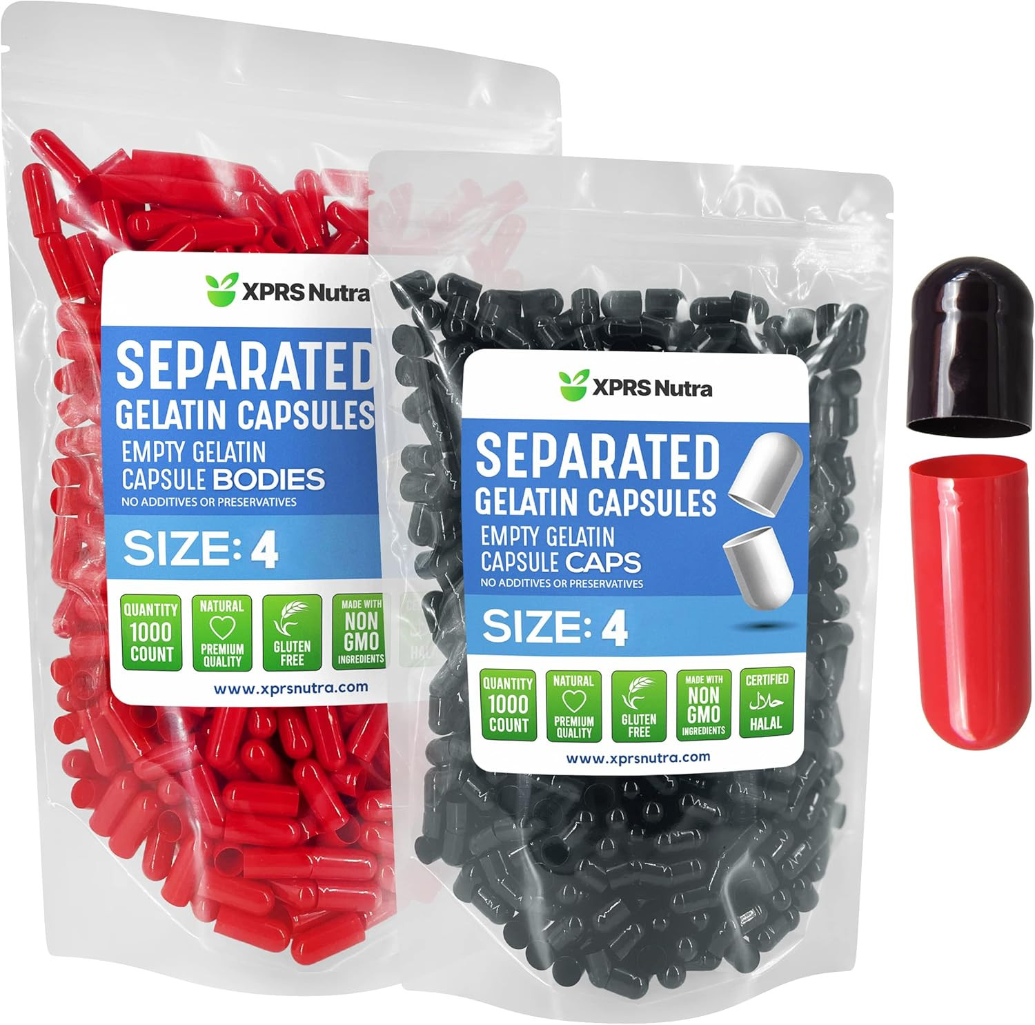 Gelatin Size 4 Separated Capsules – 1000 Count Small Empty Capsules Separated…