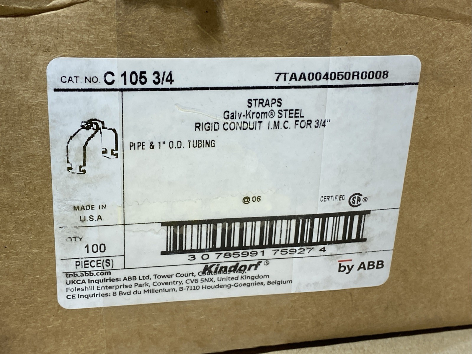 Kindorf C-105-3/4 3/4 Inch Aluminum Conduit Pipe Strap ( 100 Pieces )