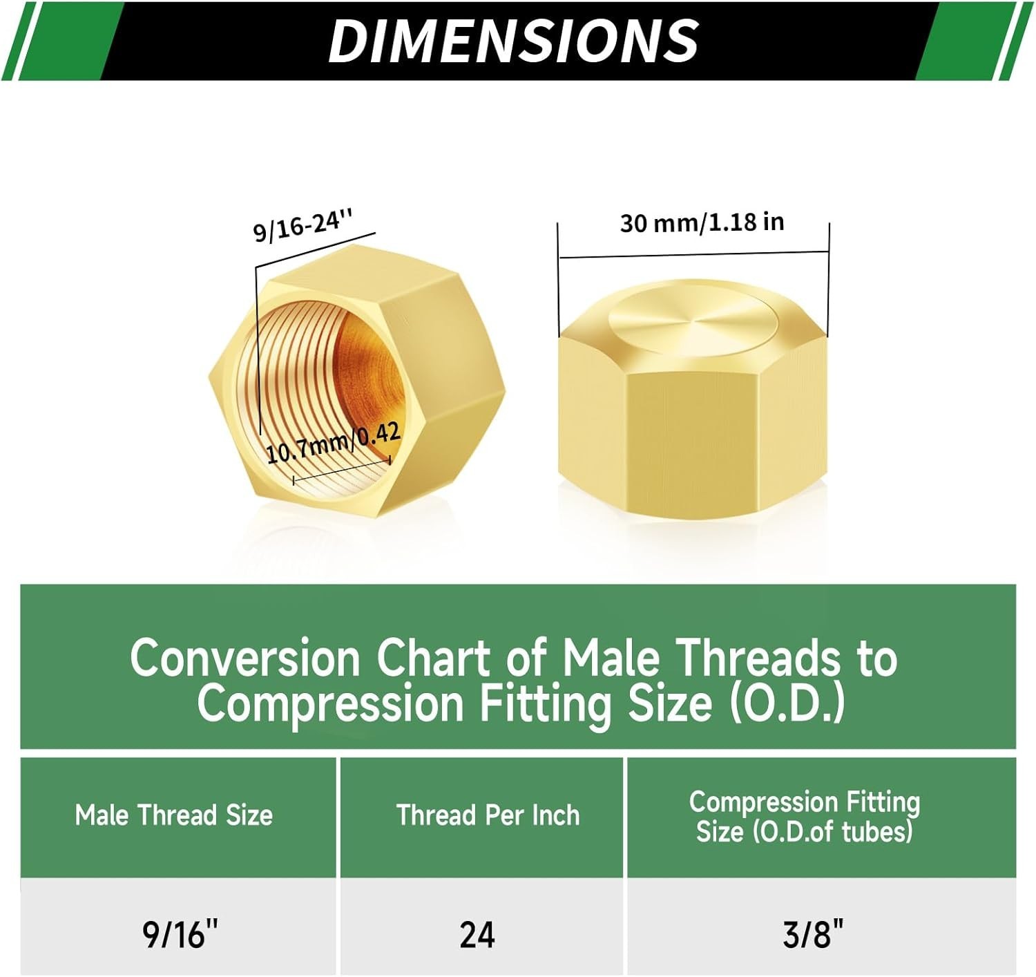 3/8″ Compression Cap, 80pcs Brass Compression Fittings Hex UNEF Thread Stop V…