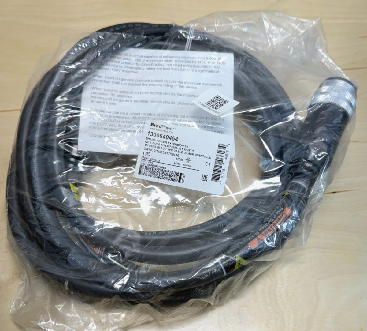 Woodhead CC4030K17M040G Brad Power SK QC 4-Pole Cable, 4M, 10/4 1300640454