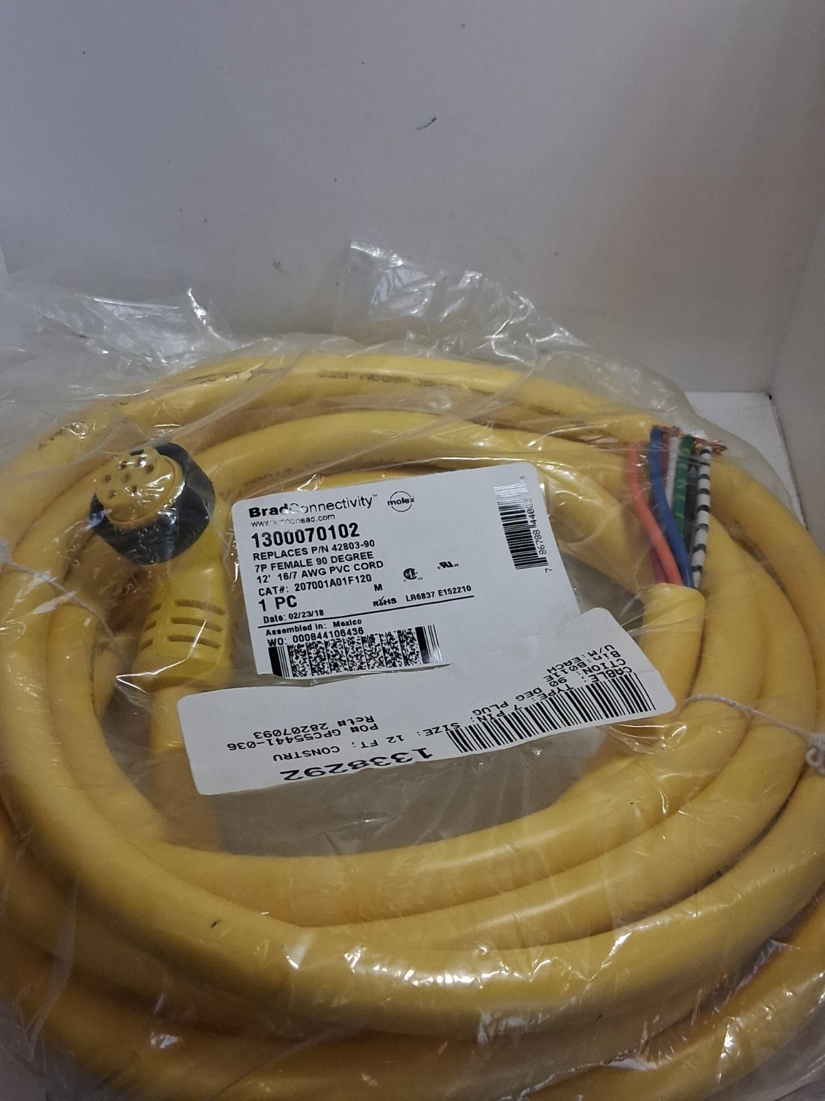 WOODHEAD BRAD CONNECTIVITY 1300070102 CORDSET 7P FEMALE 12′ AWG PVC NIB