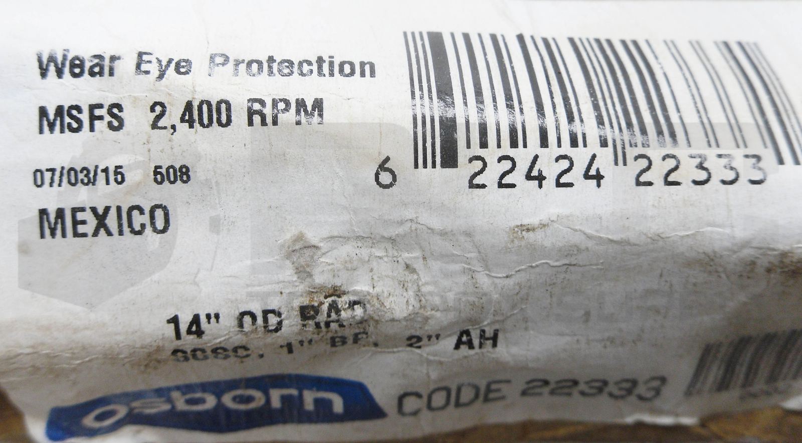 NEW BOX OF 2 OSBORN 22333 ABRASIVE WHEELS 2400RPM 14″OD 1″BF 2″AH *READ*