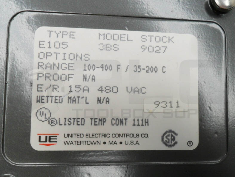 NEW UNITED ELECTRIC E105 3BS 9027 TEMPERATURE CONTROLLER 100-400DEG F 15A 480VAC