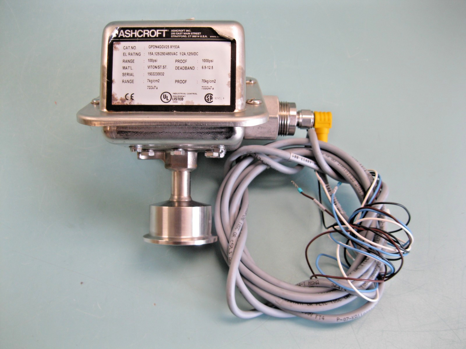 1-1/2″ Tri-Clamp Ashcroft GPDN4GGV25XY53A Pressure Switch 100 PSI G7