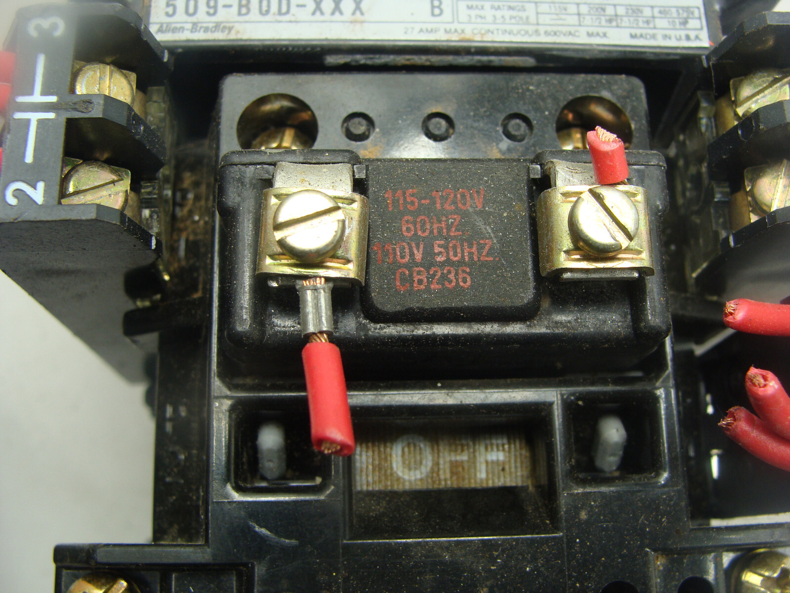 ALLEN BRADLEY CONTACTOR 509-B0D-XXX W/STARTER 592-A2HA & (2) AUX CONTACTS 595-A