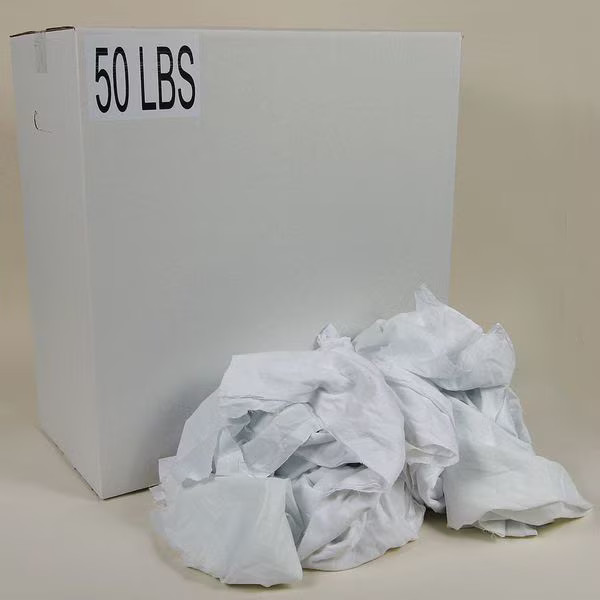 Manufacturer Varies Recycled Cotton Sheeting Cloth Rags, 50 lb Box, Sizes Vary,