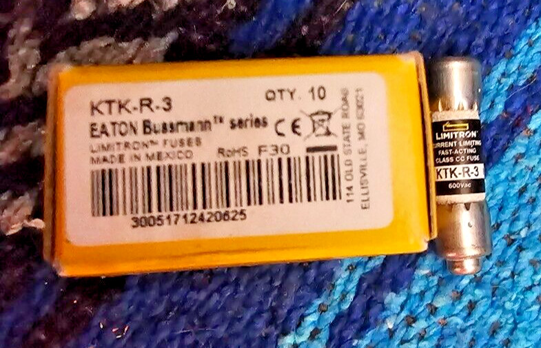 Eaton Bussmann Ktk-R-3 Ul Class Cc Fuse, Fast Acting, 3A, Ktk-R Series, 600V