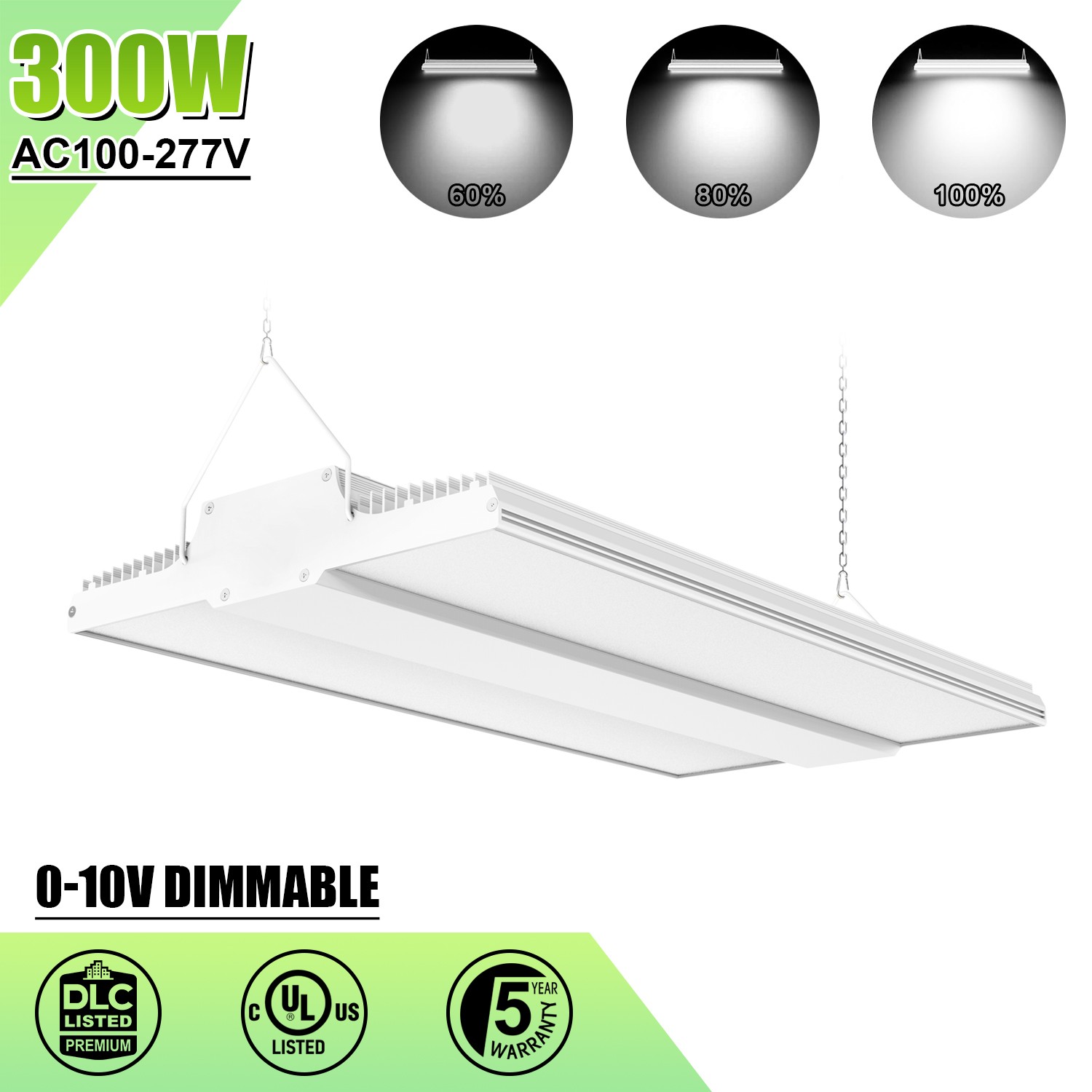 300W Commercial Shop Warehouse Lamp LED Linear High Bay Light 5000K 45,000lm