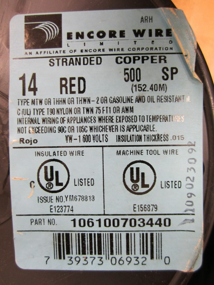 Encore Wire 106100703440 500 Foot Spool 14 AWG Red