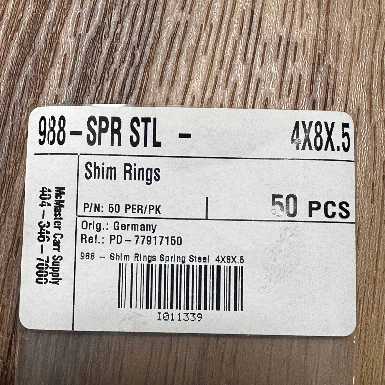 (NEW Lot of 50) MCMASTER CARR SUPPLY 988-SPR STL 4X8X.5 Shim Rings Spring Steel