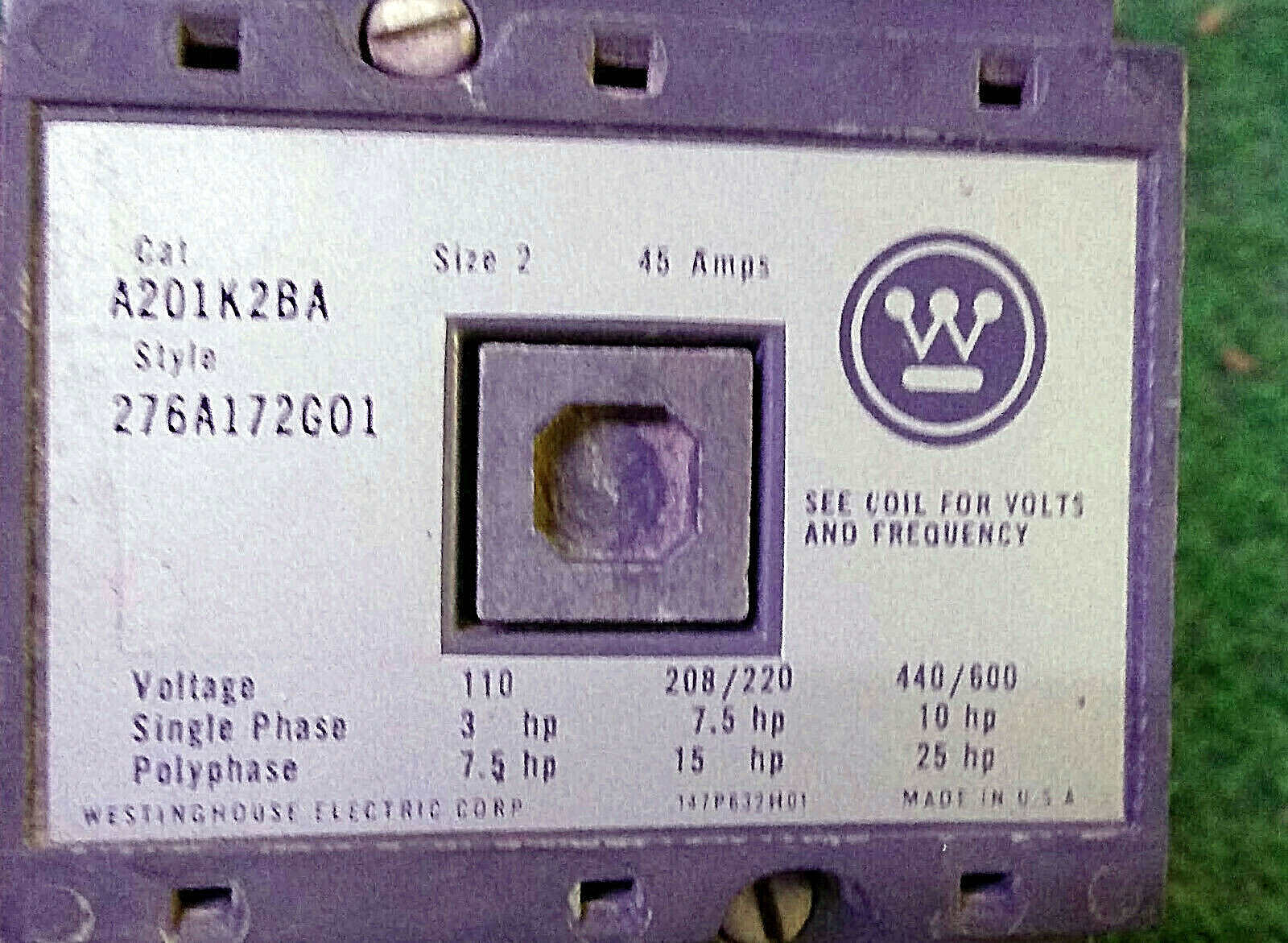 1 USED WESTINGHOUSE A201K2BA SIZE 2 MAGNETIC CONTACTOR ***MAKE OFFER***