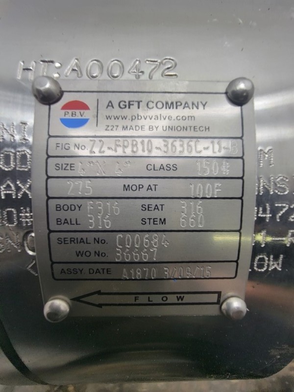 P.B.V. Z2-FPB10-3636C-11-B 100’F 4″ X 4″ NSNP