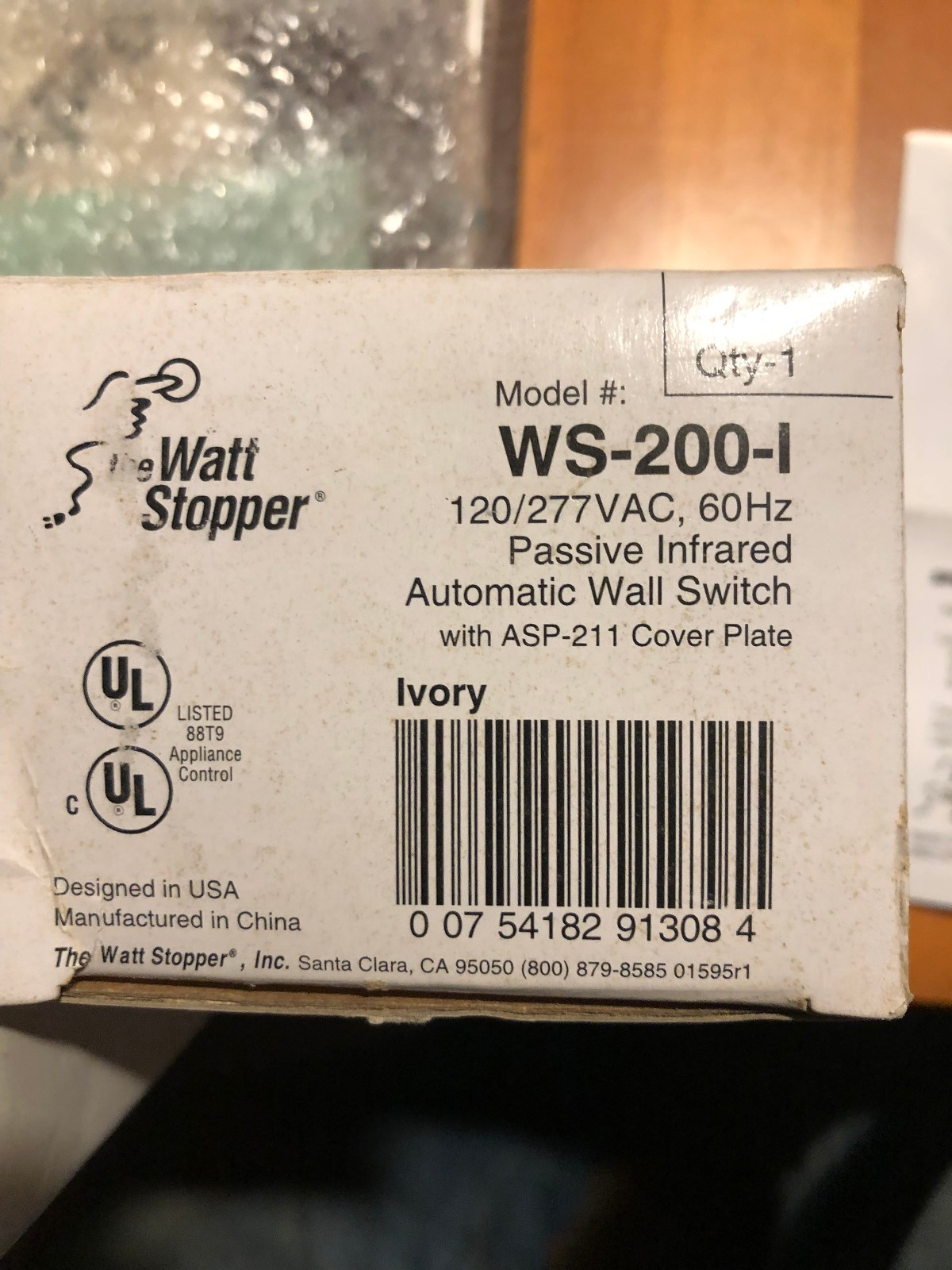 Watt Stopper WS-200-I Automated Wall Switch 120-277 VAC 60 Hz Ivory