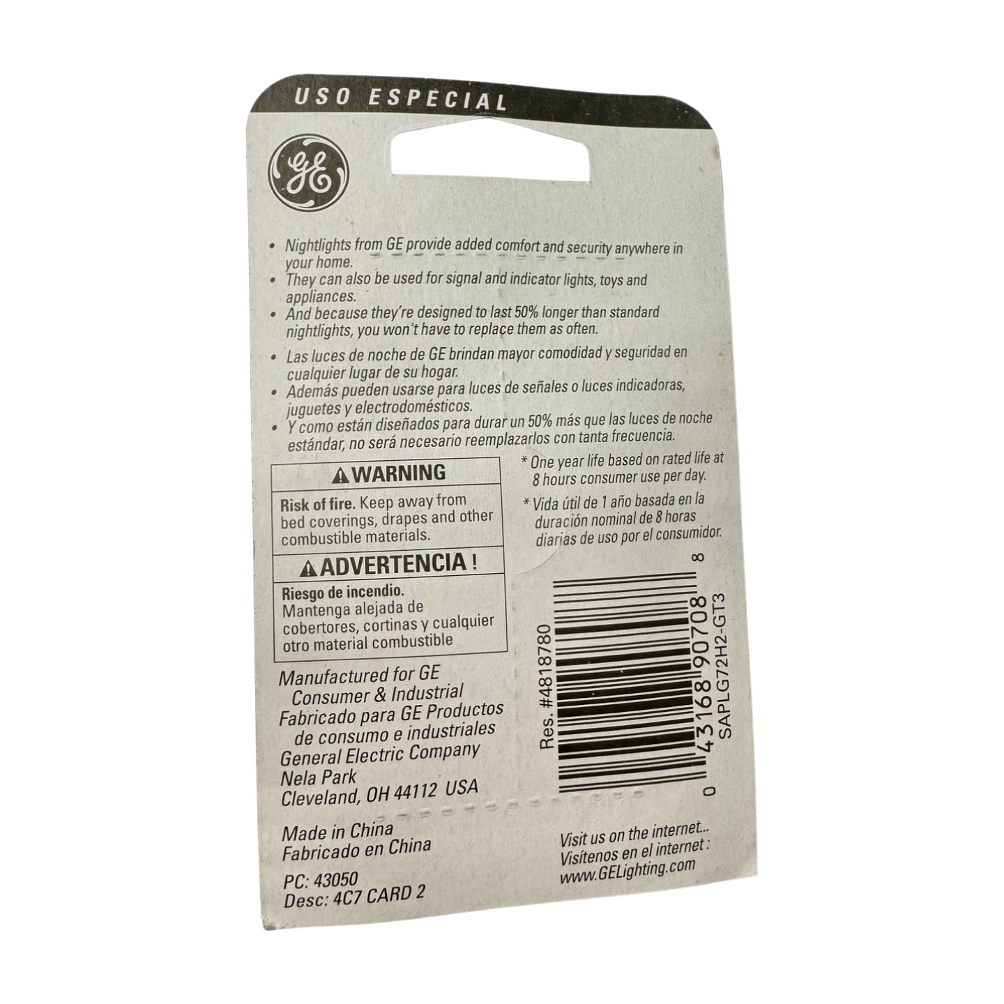 (Pack of 2) General Electric 90708 Nightlight Bulbs, 4W **Free Shipping**