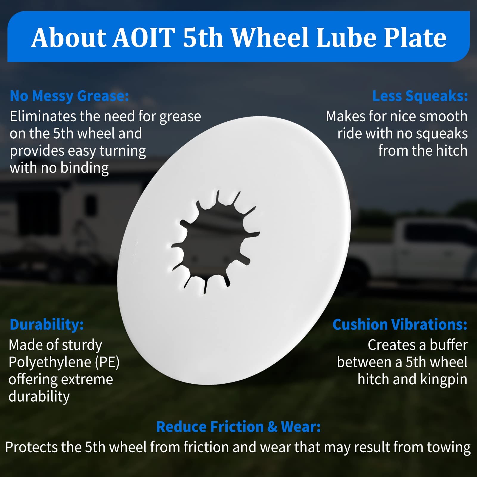 5th Wheel Lube Plate for Trailer RV Camper Truck – 10-Inch Diameter Fifth Whe…