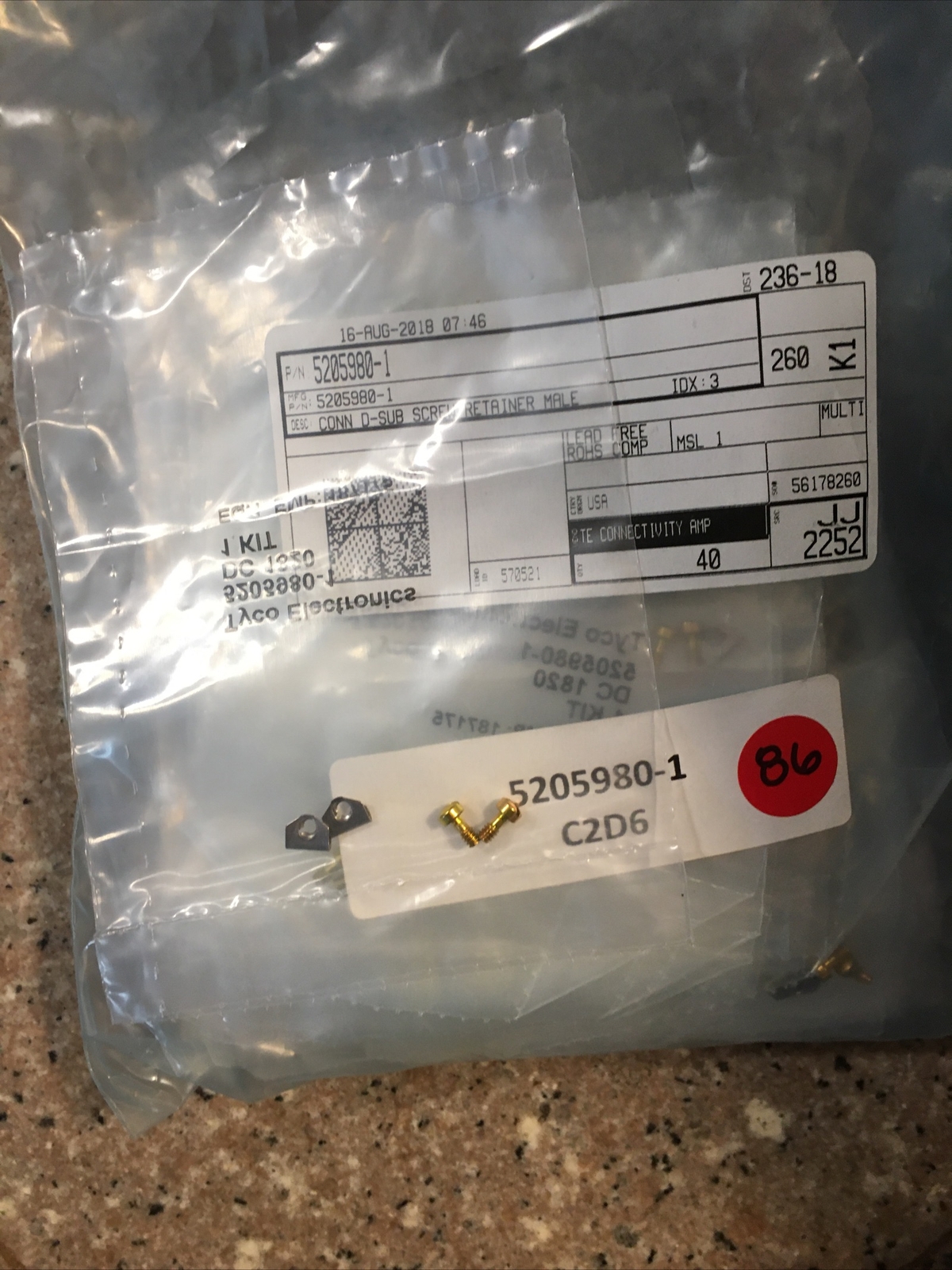 TYCO ELECTRONICS 5205980-1 Qty of 86 per Lot Jackscrew, Slotted For AMPLIMITE S