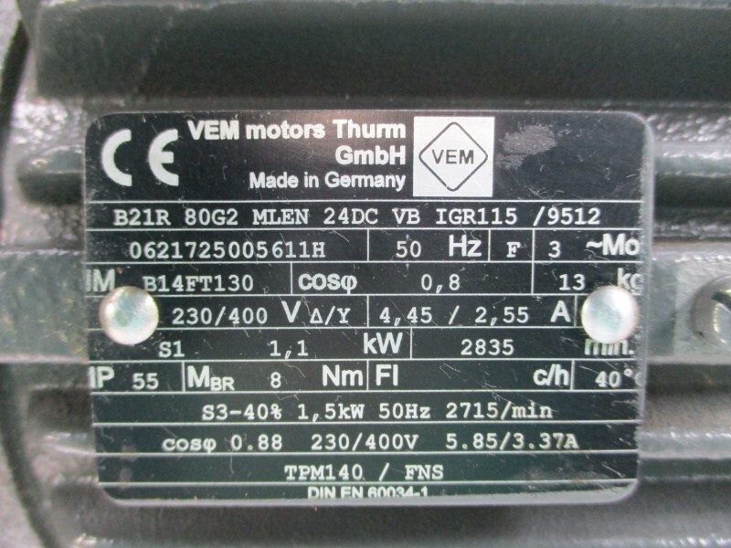 VEM MOTORS B21R80G2MLEN BFK458-08N 230/400V 4.45/2.55A NSNP
