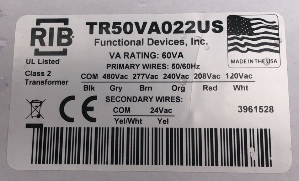 RIB TR50VA022US Cls 2 Transformer,50VA,Enclosed,Hub, Foot NEW IN BOX