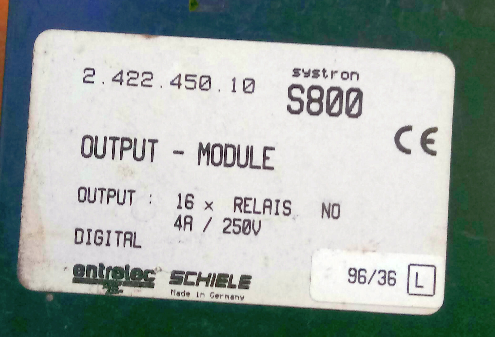 1 USED ENTRELEC SCHIELE 2.422.450.10 SYSTRON S800 OUTPUT MODULE **MAKE OFFER**