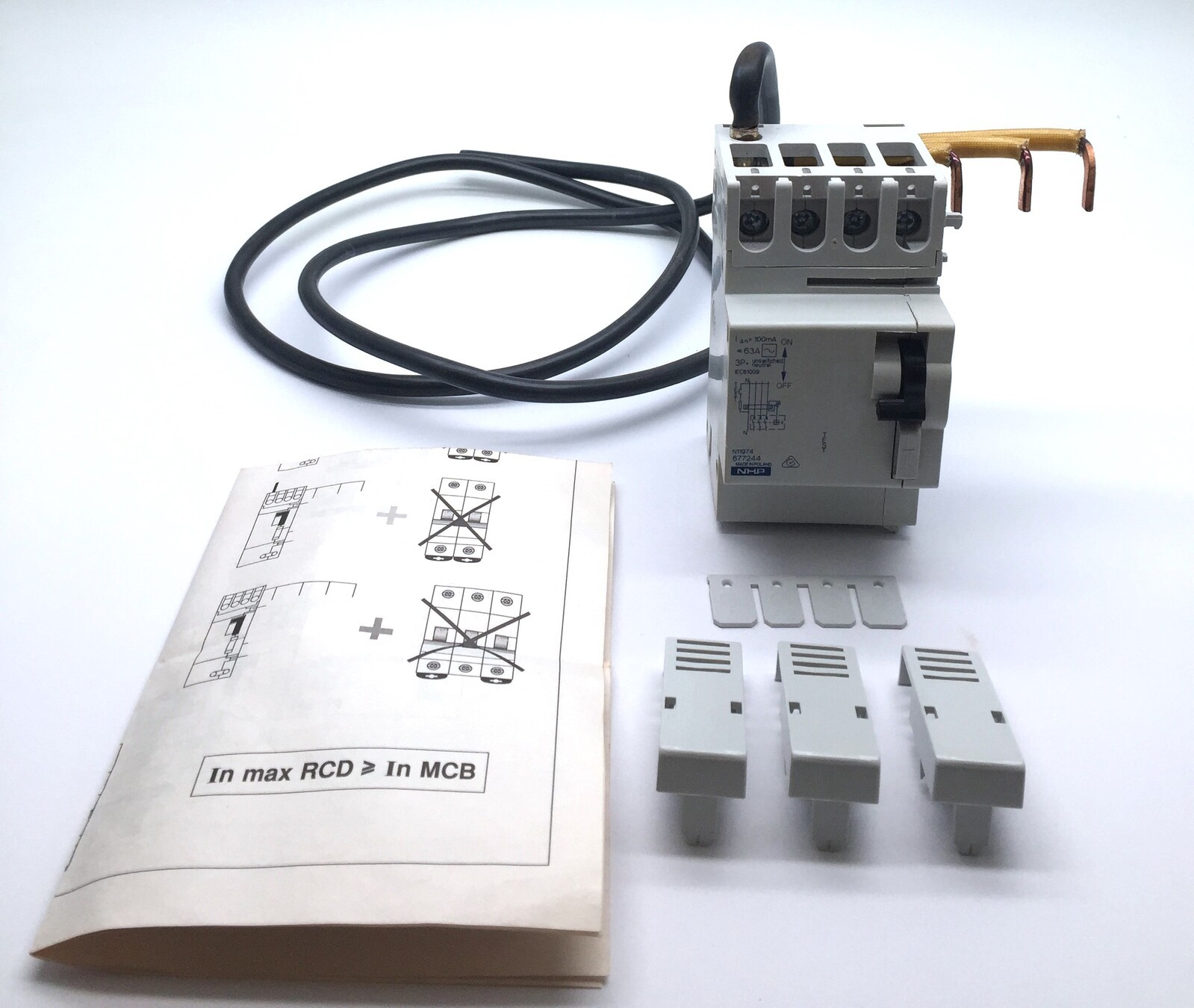 NHP 677244 DIN-SAFE Clip On 3P+N 63A 100mA AC 11974 M Module DSRCM32303PN