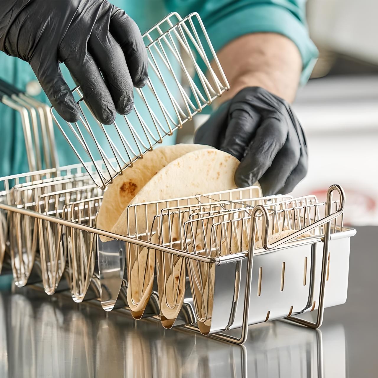 OCS Parts 8-Slot Taco Fryer Basket | 12″ x 6 1/2″ x 4 1/2″ Nickel-Plated Steel