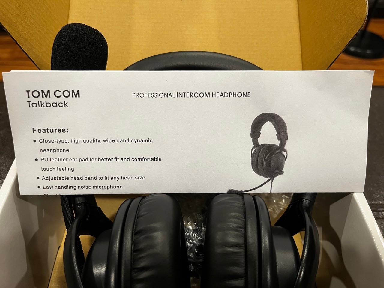 Tom-Com Professional Talkback Intercom Headset Dual Muff 5-Pin Male XLR Open Box