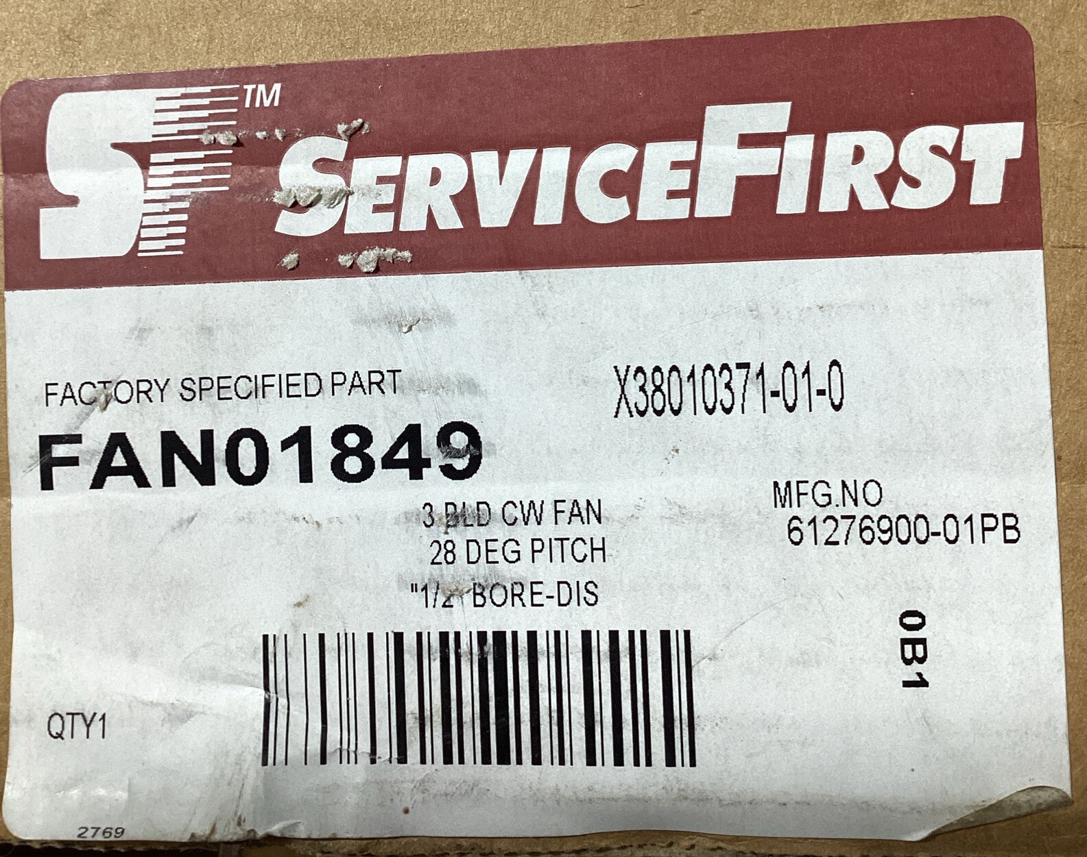 Trane Service First 6127690001PB Fan Impeller X38010371010 T10S95A 2428 .50 CWD