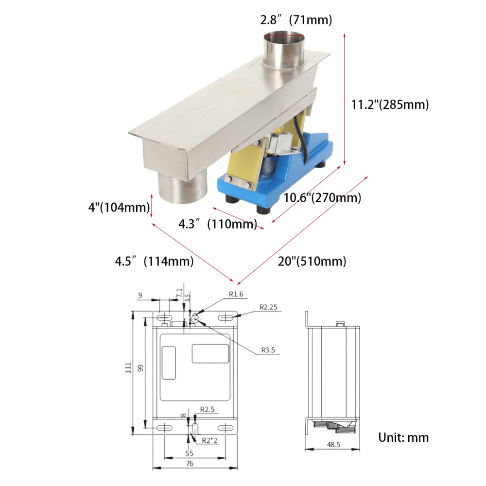 110V GZV-3F Electromagnetic Vibrating Feeder Closed Shaking Feeding Machine