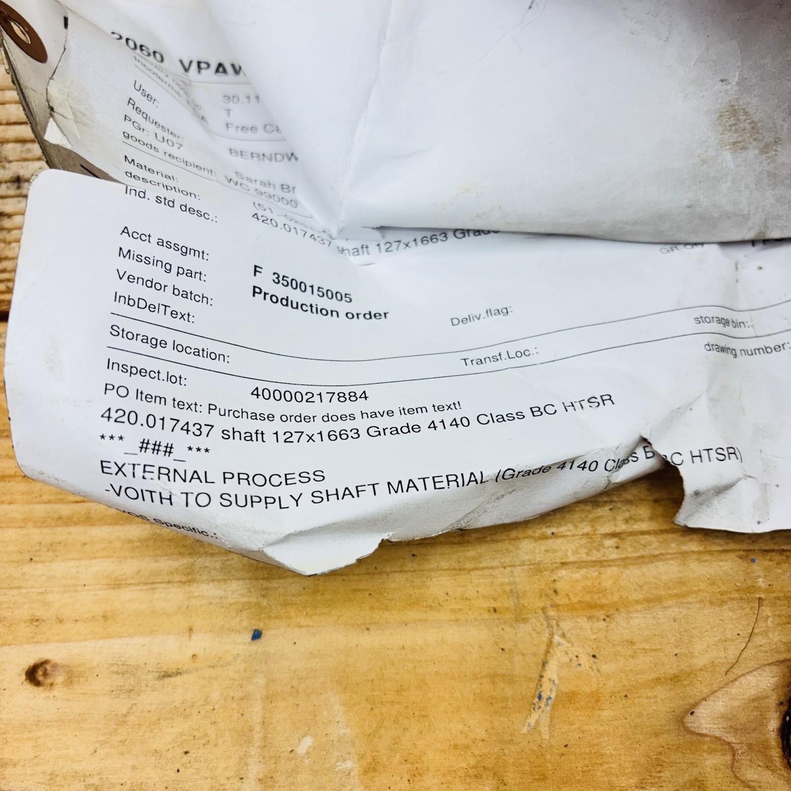 Voith CSM12 Combisorter Shaft 127×1663 Grade 4140 Class BC HTSR – New