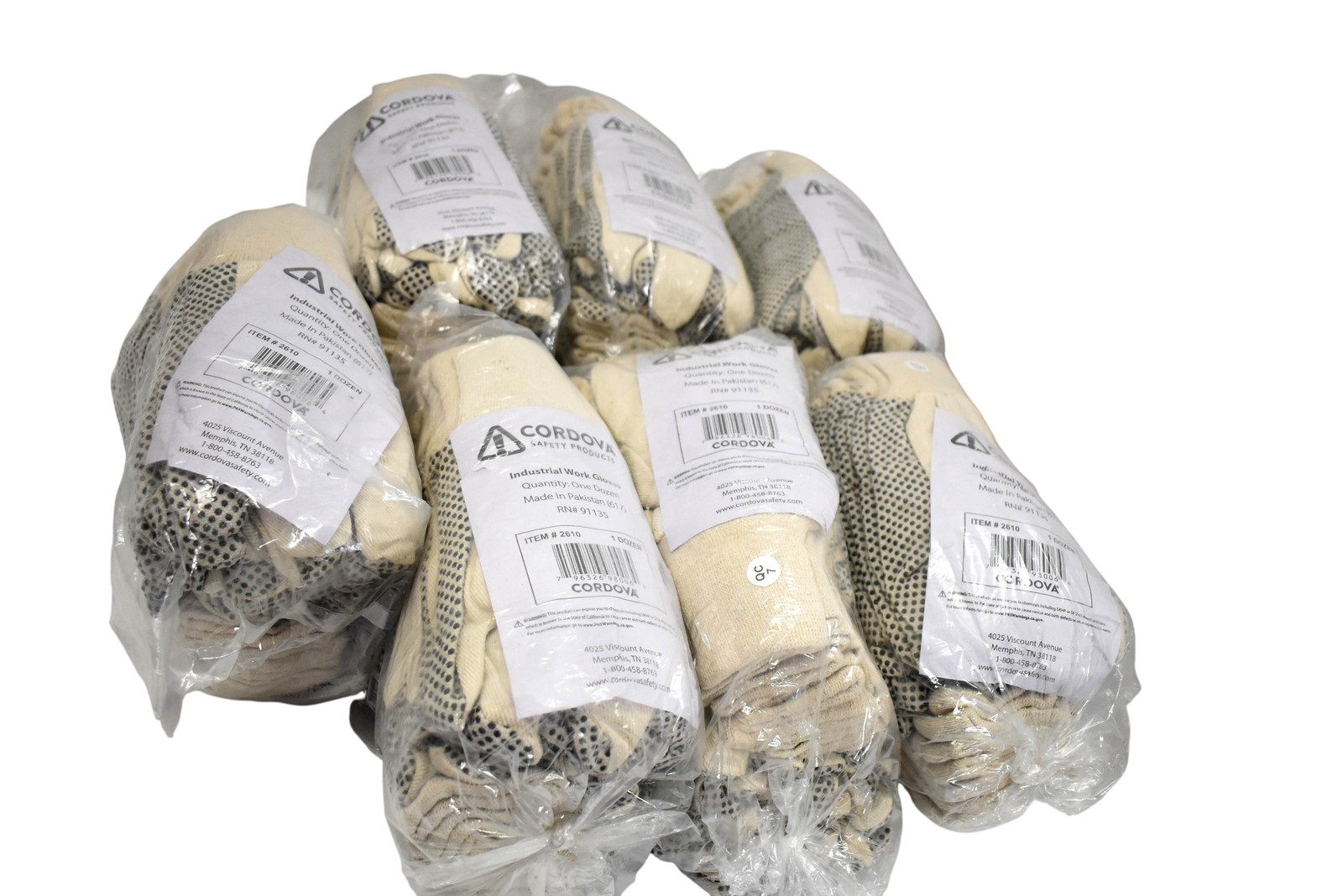 Cordova Safety Products Industrial Work Gloves 2610 7 Dozen Dotted Grip Beige