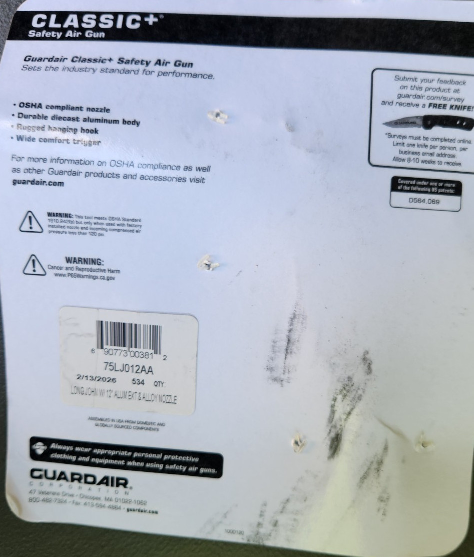 Guardair Long John® 75LJ Safety Air Gun – 12″ 75LJ012AA