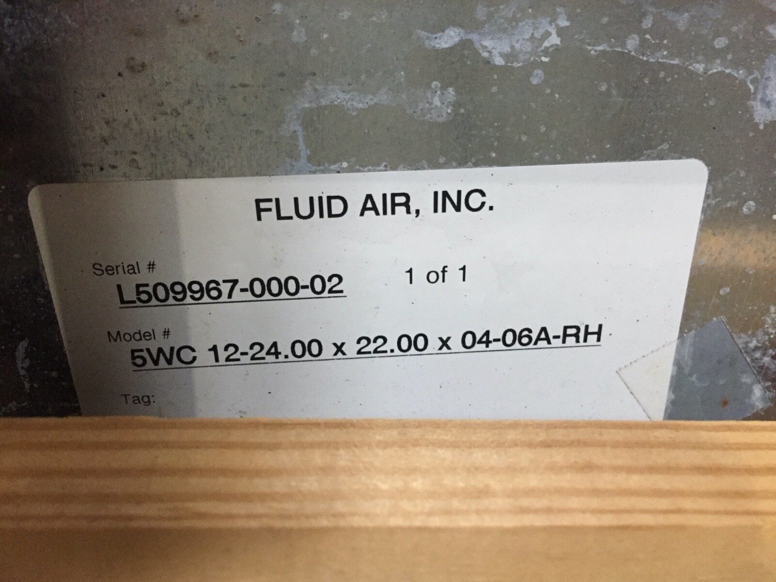 Fluid Air Inc. Steam Distributing Heat Exchanger (9NS -24.00×22.00×01-06A)