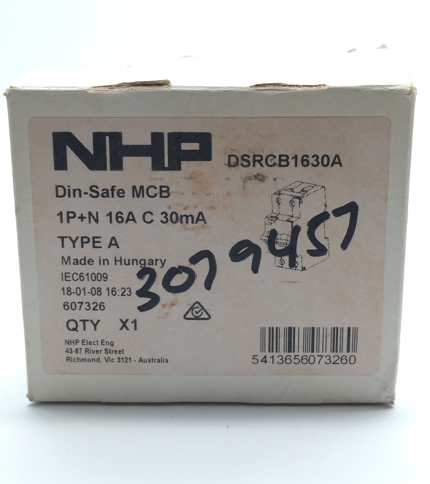 NHP DSRCB1630A Din-Safe MCB C16 16A 10kA 1P+N C Curve 30mA